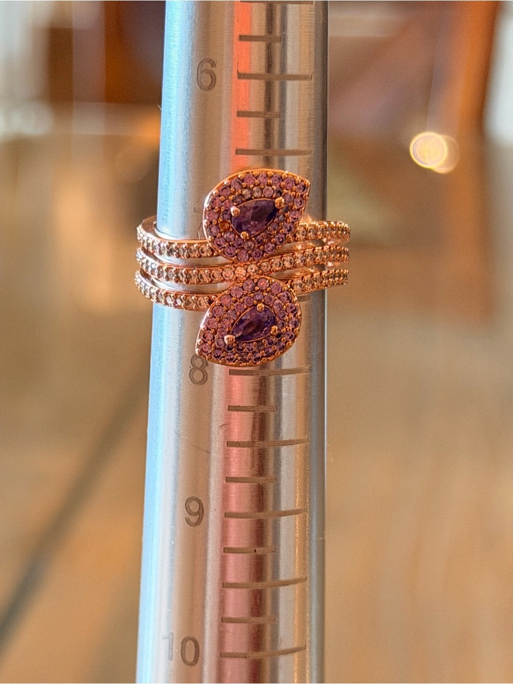 Bomb Party New! Rose Gold Purple Teardrop Stackable Ring - Size 7.5